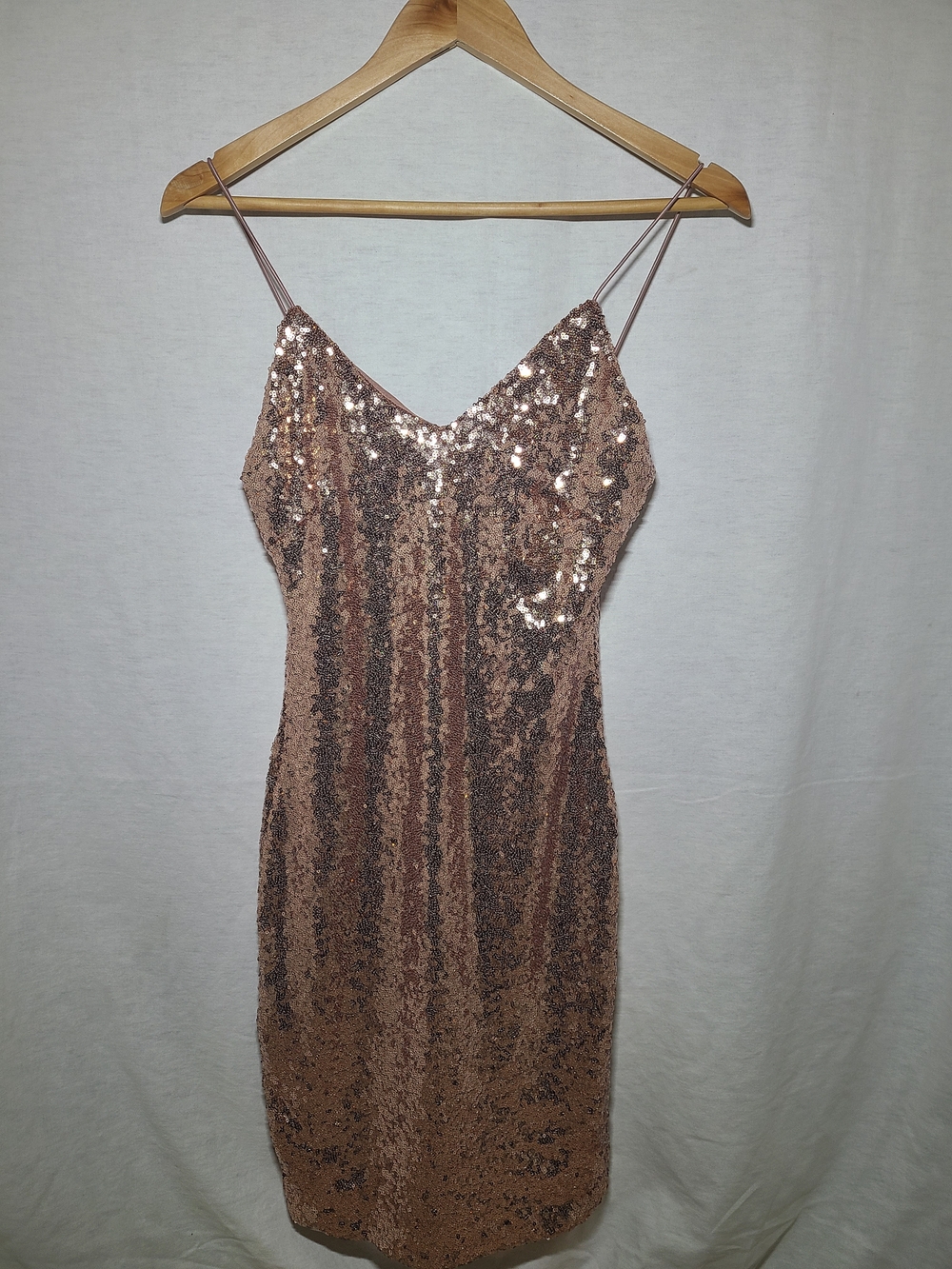 Mind Code Rose Gold Sequin Midi Slip Dress